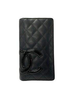 Chanel Wallet Cambon Line Black Silver Leather Lambskin